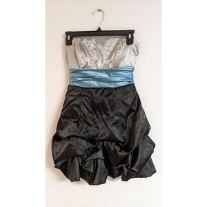 Women's Speechless Black/Silver/Blue Strapless Bubble Hem Dress W/Pick-Ups 3